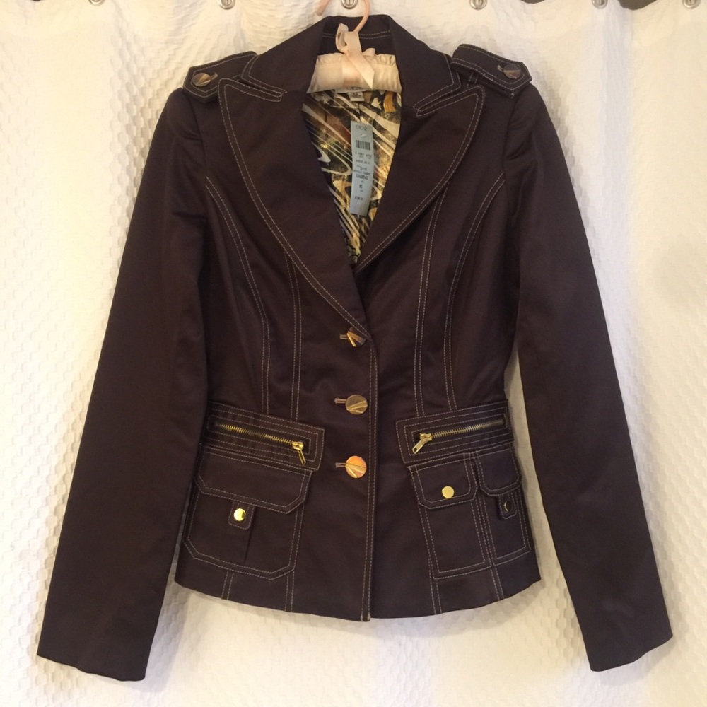 CACHE—brown dress jacket w/ print lining—726-025
